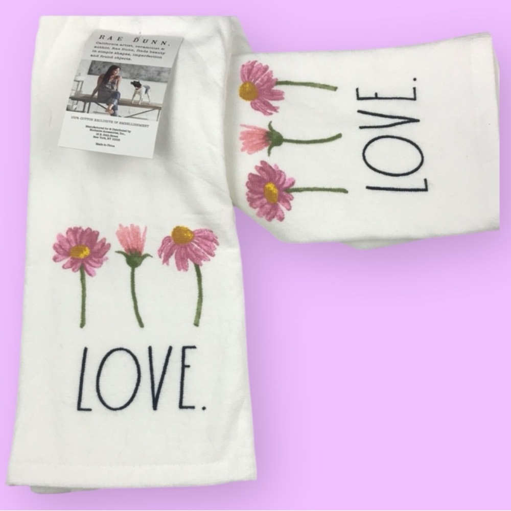 Rae Dunn - 4/$98 - ‘Love Flower 🌸 ’ Dish towels (2). NWT